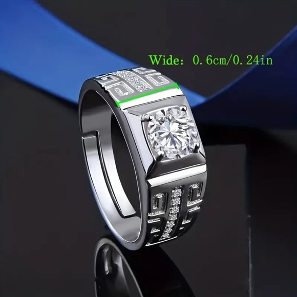 Luxurious Inlaid Zircon Men's Ring, Adjustable Size For Men - Picture 7 of 7
